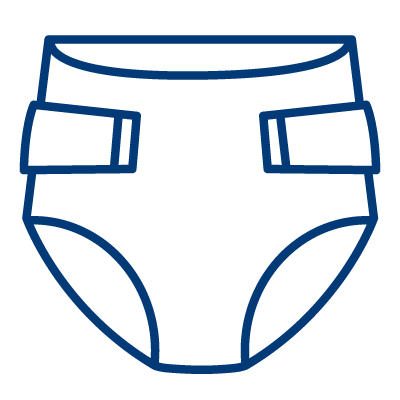 Icon of an incontinence product indicating ABENA's wide assortment of incontinence products manufactured in-house